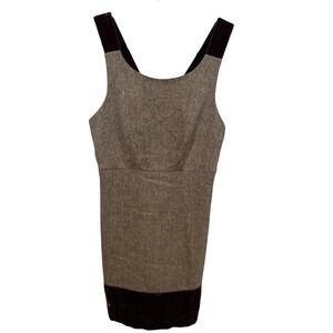 Michael Kors Brown Tweed Velvet Trim Sheath Dress Metallic Wool Blend Size 8‎